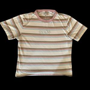 CREAM COLOR GUESS STRIPED TEE
